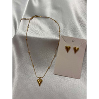 Heart design golden ball bead satellite station necklace earring set waterproof anti tarnish stainless steel jewelry