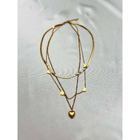 Heart design stackable golden snake chain 3 layered necklace waterproof anti tarnish stainless steel jewelry