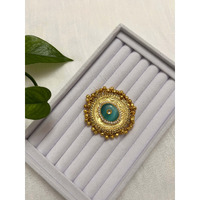 Statement ghungroo ring | Golden matte finish turquoise / feroza stone ring | Indian jeelry