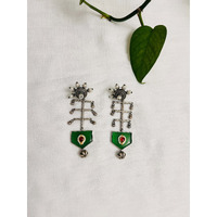 Silver oxidized dangle earring | Green stone hanging earring | Indian jewelry