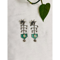 Silver oxidized dangle earring | Turquoise / Feroza stone hanging earring | Indian jeelry