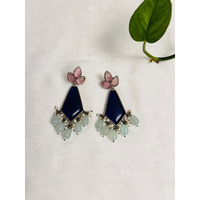 Stunning multicolor chandelier earring | Silver oxidized Indian earring in blue and pink stones | Indian jeelry