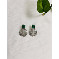 Silver oxidized earring ith green stone | Indian jeelry