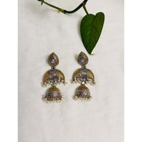 Dual tone Jhumkas | Silver and golden long earring with diamond | Indian jewelry