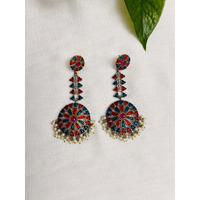 Stunning chandelier earring | Fusion long earring | Blue and red stone Indian earring