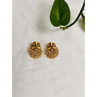 Beads and golden antique studs with matte finish | Indian golden earring | Peacock design earring