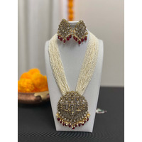 Shri Ram darbar moti mala | Beads stranded necklace and earring victorian finish | Long mala multilayered red beads necklace