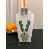 Beads multilayered necklace set | Green statement pendant necklace earring set | Green beads strand