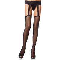 Leg Avenue Women's Plus Size Fishnet Stockings with Attached Garter Belt, Black