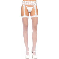 Leg Avenue Women's Sheer Stockings with Attached Garter Belt, White, One Size