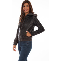 Scully Western Jacket Womens Hooded Leather Zip XS Black F0_L1046