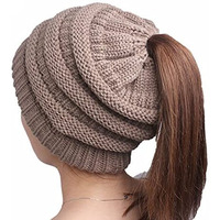 Vista Shops Pony Beanie Super Cute Cable Knit Hat, H-Coffee