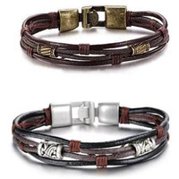 Vista Shops Gemini Twin Bracelets in Genuine Leather and Antique Metal Finish