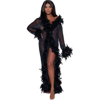 Be Wicked Glamour Robe Black Sheer Full Length