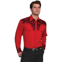 Scully Floral Tooled Embroidered Snap Front Shirt P634 RED **, Red, Medium