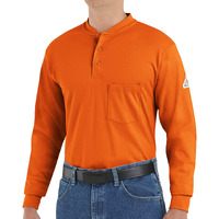 Bulwark Men's Flame Resistant 6.25 oz Cotton Long Sleeve Tagless Henley Shirt, Orange, Large/Tall