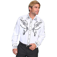 Scully Floral Embroidered Snap Front Shirt P706 WHT ***, White, Large