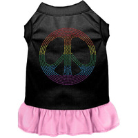 Mirage Pet Products 57-18 SMBKPK 10" Rhinestone Rainbow Peace Dress Black with Light Pink, Small