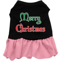 Christmas Pet Dog & Cat Dress Screen Printed, "Merry Christmas" Black W/Light Pink MD (6-10 lbs.)