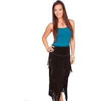 Scully Women's Suede Leather Fringe Skirt Black Medium