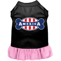 Pet Dog & Cat Dress Screen Printed, "Bonely In America" Black W/Light Pink 3XL (25-35 lbs.)