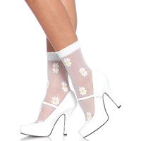 Leg Avenue Women's Sheer Spandex Woven Daisy Anklet Socks, White/Yell, O/S