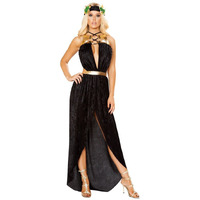 Roma Costume Adult Women Halloween Party Outfit 2 Piece Greek Goddess Black/Gold - Small/Medium