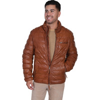 Scully Men's Horizontal Ribbed Leather Jacket Cognac 5X US