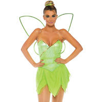 Leg Avenue womens - 4 Piece Pretty Pixie Set Bodysuit With Petal Skirt and Fairy Wings Sexy Halloween Set Adult Sized Costumes, Green, Large US