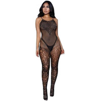 Be Wicked Sexy Black Floral Lace and Net Spaghetti Strap Bodystocking One Size (Regular)