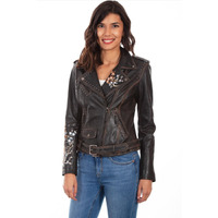 Scully Black Embroidered and Studded Moto Jacket L1032, Black, Medium