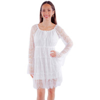 Scully Western Dress Womens L/S Eyelash Lace Lined L White F0_HC909