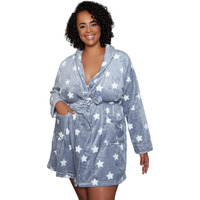 Be Wicked Womens Kaylee Mid-Length Plush Robe, S-M, Dark Grey- White