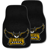 FANMATS 18295 Kennesaw State Owls Front 2-Piece Team Logo Carpet Car Mat Set, Front Row Automotive Floor Mats, Non-Slip Backing, Team Colors - "Owl" Logo & Wordmark