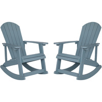 Flash Furniture Savannah Poly Resin Wood Adirondack Rocking Chair - All Weather Sea Foam Polystyrene - Stainless Steel Hardware - Set of 2