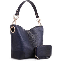 MKF Set Hobo Bag for Women & Wristlet Wallet  PU Leather Designer Handbag Purse  Shoulder Strap Lady Fashion, Navy