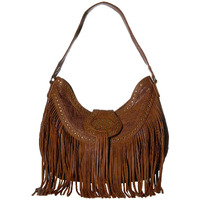 Scully Leather Fringe and Studded Handbag B177 **, Brown, ONE