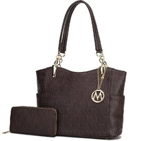 MKF Collection by Mia K. MKF-HM1501CH 2 Piece Allison Tote Bag & Wallet, Chocolate