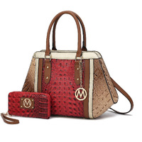 MKF Collection by Mia K. MKF-X729COG Daisy Croco Satchel Bag & Wallet44 Cognac - 2 Piece