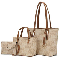 MKF Collection by Mia K. MKF-MU6412BG Aylet M Tote with Mini Bag & Wristlet Pouch, Beige - 3 Piece