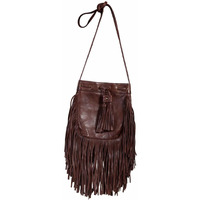 Scully Women's Fringe Leather Handbag - B184-CHOC One Size