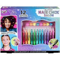 Fashion Angels Be a Stylist Hair Chox Salon Activity Kit - 12 Temporary Hair Chalk Pens, Yellow,Orange,Blue,Green,Pink,Red,Purple (12957)