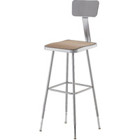 National Public Seating 32"-39" Height Adjustable Heavy Duty Square Seat Steel Stool with Backrest, Grey (6330HB)