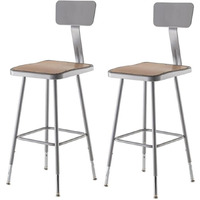 National Public Seating (6324HB) - 25-33" Adjustable Height Heavy Duty Steel Square Stool with Backrest