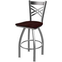 820 Catalina Stainless Steel 25" Swivel Counter Stool with Dark Cherry Oak Seat