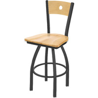 830 Voltaire 25" Swivel Counter Stool with Pewter Finish, Natural Back and Natural Maple Seat