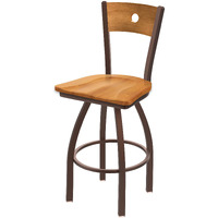 830 Voltaire 25" Swivel Counter Stool with Bronze Finish, Medium Back and Medium Maple Seat