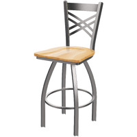 820 Catalina Stainless Steel 25" Swivel Counter Stool with Natural Oak Seat