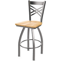 820 Catalina Stainless Steel 25" Swivel Counter Stool with Natural Maple Seat