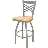 820 Catalina 25" Swivel Counter Stool with Anodized Nickel Finish and Natural Oak Seat